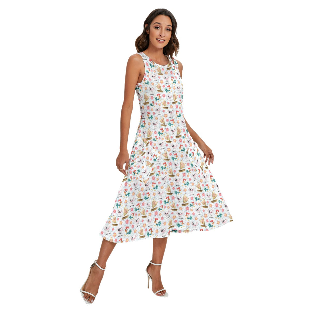 Island Pig & Rooster Duo - Women’s Diagonal Pocket Midi Dress