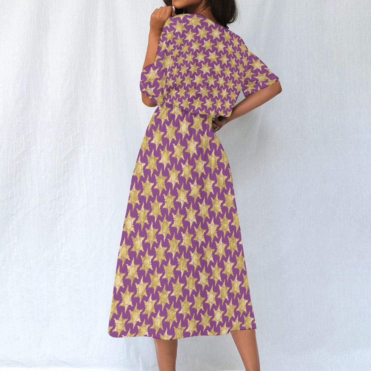 Golden Sun Symbols - Women’s Elastic Waist Pocket Midi Dress