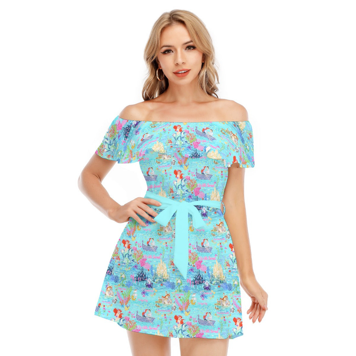 Ocean Wonderland Dreams - Women's Off-shoulder Ruffle Dress