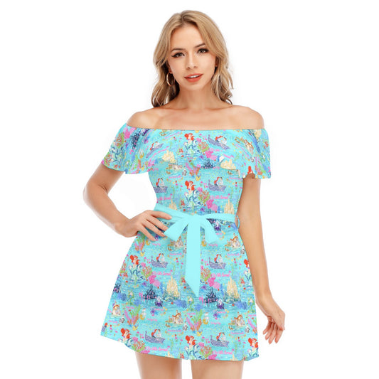 Ocean Wonderland Dreams - Women's Off-shoulder Ruffle Dress
