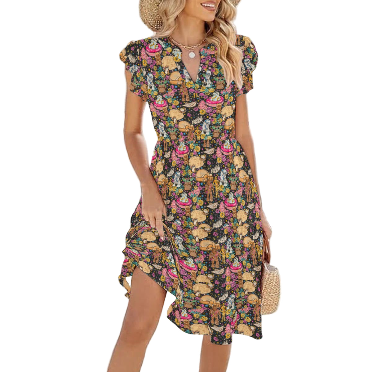 Tropical Space Squad - Women's Tiered Pocket Midi Dress