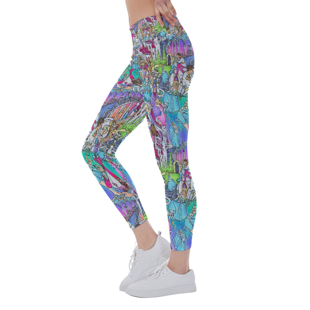 Glass Slipper Storybook Scenes - Women's Yoga Leggings