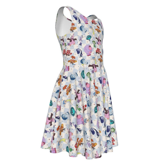 Blue Check Emotional Spectrum - Kid's Sleeveless Skater Dress