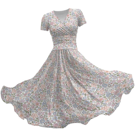 Springtime Kitten Garden Elegance - Women's V-Neck Ruched Midi Dress