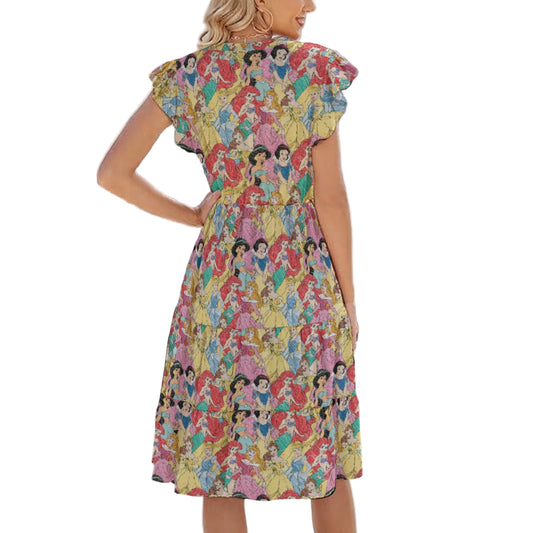 Royal Princess Sketches - Women's Tiered Pocket Midi Dress