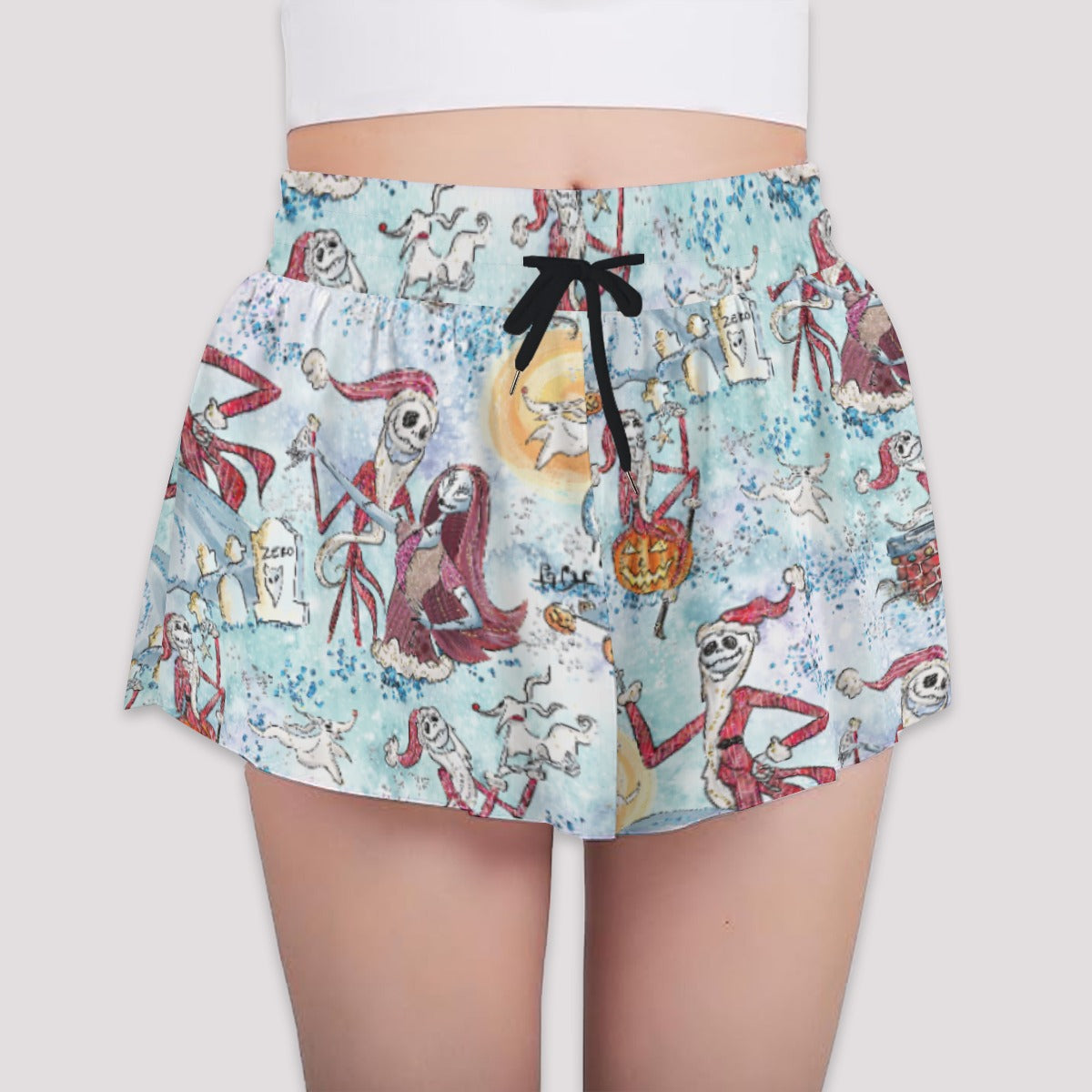 Santa Jack with Sally & Ghost DogZero - Girls’ Flowy Pocket Shorts