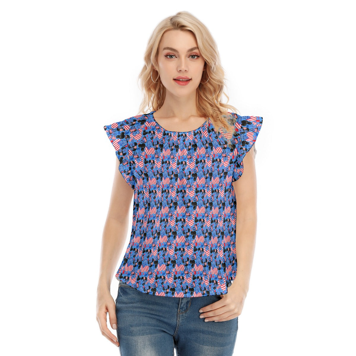 Mouse Fourth of July Celebration - Women’s Flutter Sleeve Top