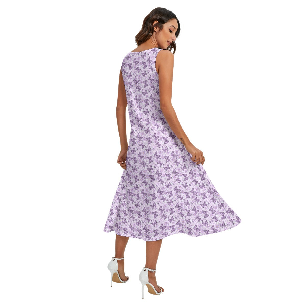Lavender Butterflies - Women’s Diagonal Pocket Midi Dress