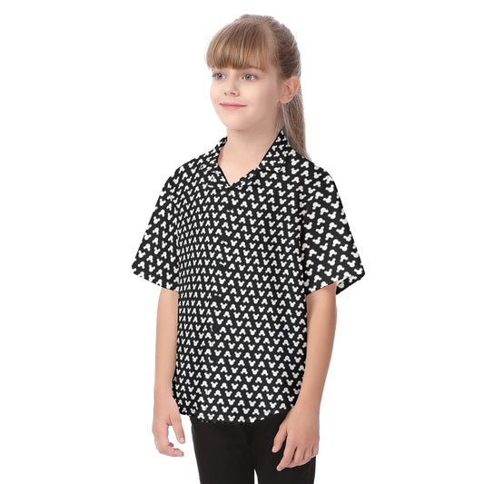 Mouse Ears Polka Dots Black - Kid's Hawaiian Button Up Shirt