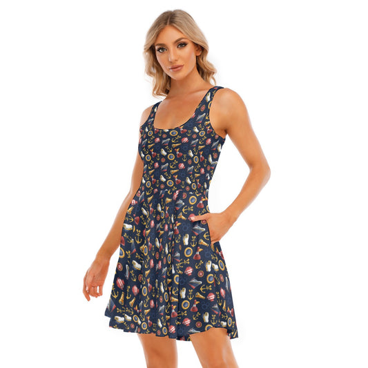 Mouse Ear Nautical Icons - Women's Sleeveless Pocket Skater Dress