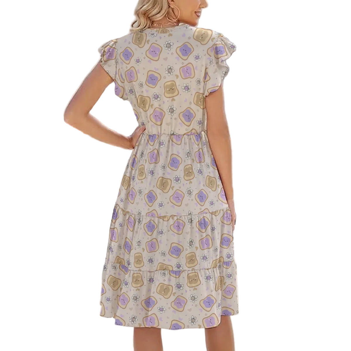 Kawaii Peanut Butter and Jelly Sandwiches - Women's Tiered Pocket Midi Dress