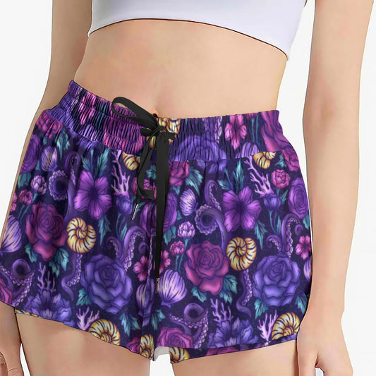 Fairytale Florals – Dark Sea Witch - Women's Flowy Pocket Shorts