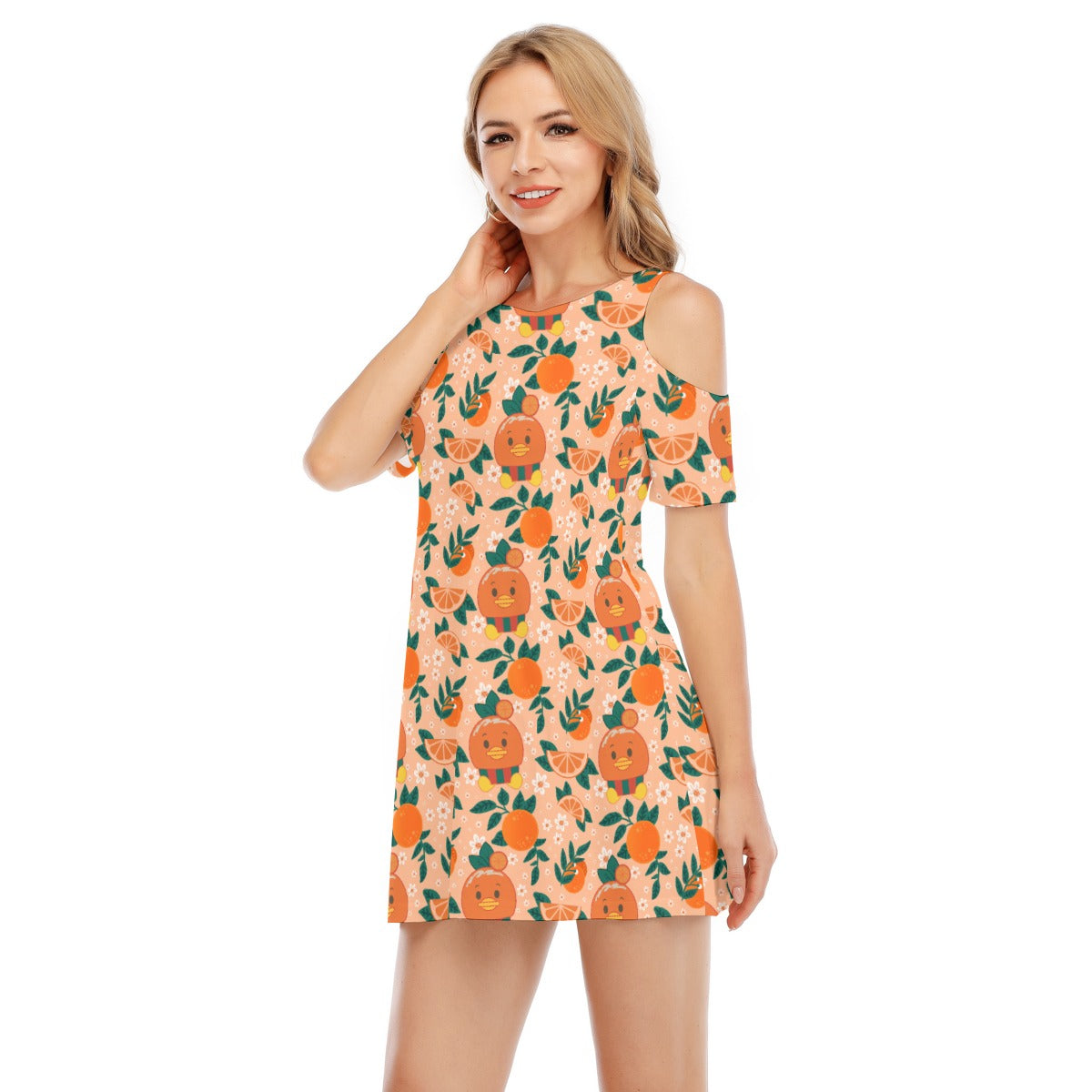 Juicy Citrus Friend - Women's Cold Shoulder Cotton Dress
