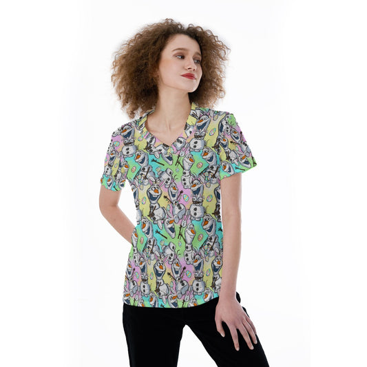 Sketched Snowman Easter - Women's Short Sleeve V-Neck T-Shirt