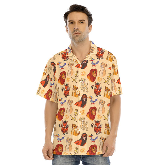 Sketched Savanna Friends - Men's Hawaiian Button Up Shirt