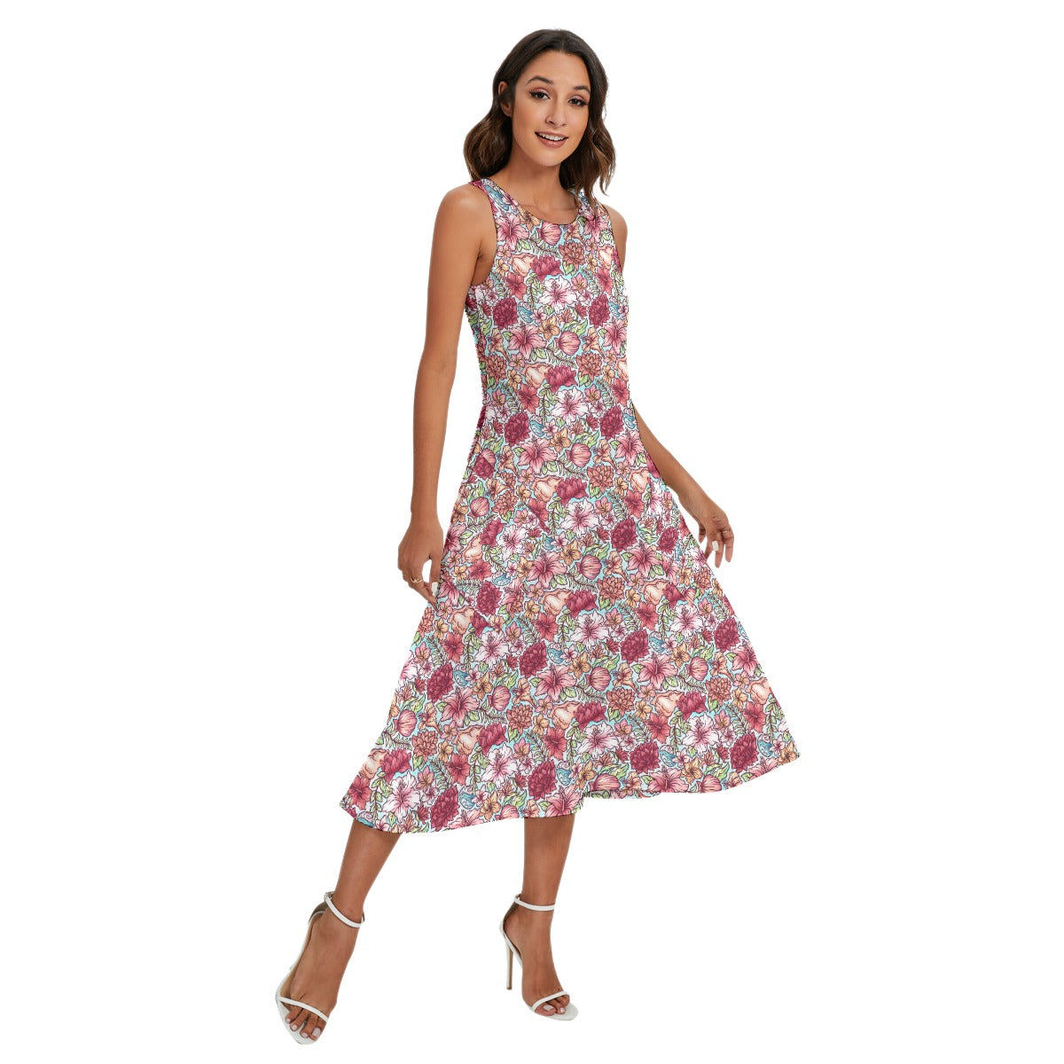 Fairytale Florals – Island Princess - Women’s Diagonal Pocket Midi Dress