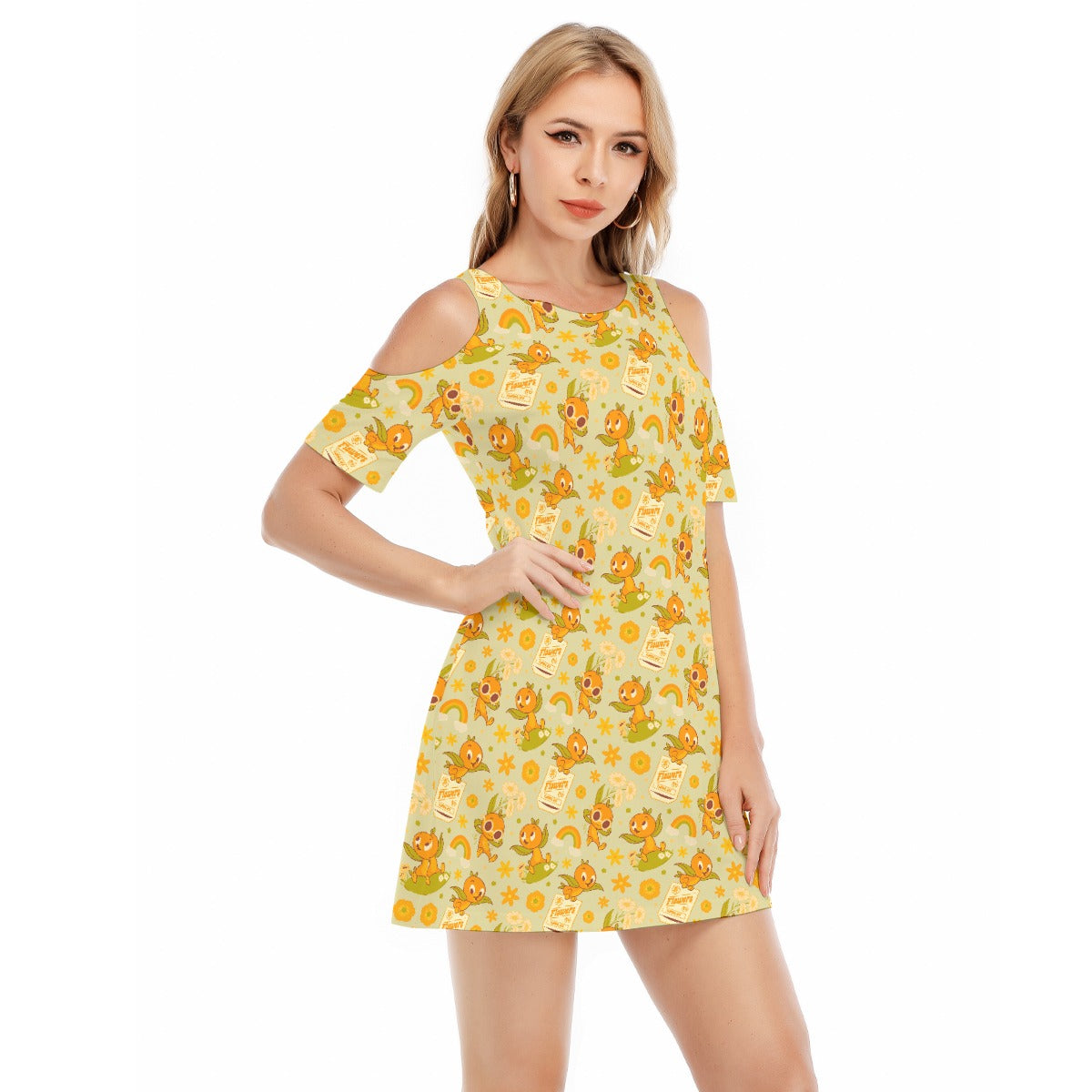 Vintage Citrus Garden - Women's Cold Shoulder Cotton Dress