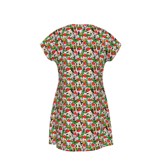 Mouse Friends in Santa Hats - Women's T-Shirt Dress