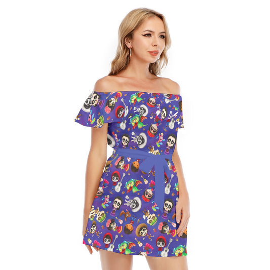 Poco Loco Día de Muertos - Women's Off-shoulder Ruffle Dress