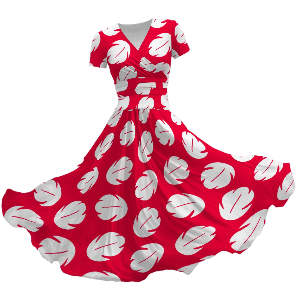 Island Leaf Print - Women's V-Neck Ruched Midi Dress