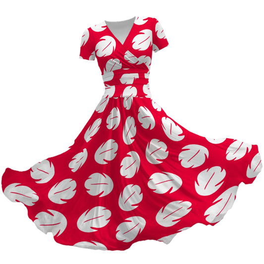 Island Leaf Print - Women's V-Neck Ruched Midi Dress