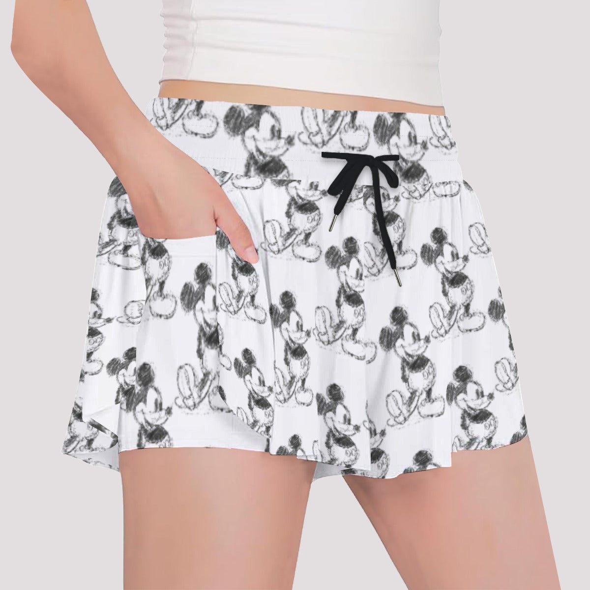 Sketch of Classic Mouse - Girls’ Flowy Pocket Shorts