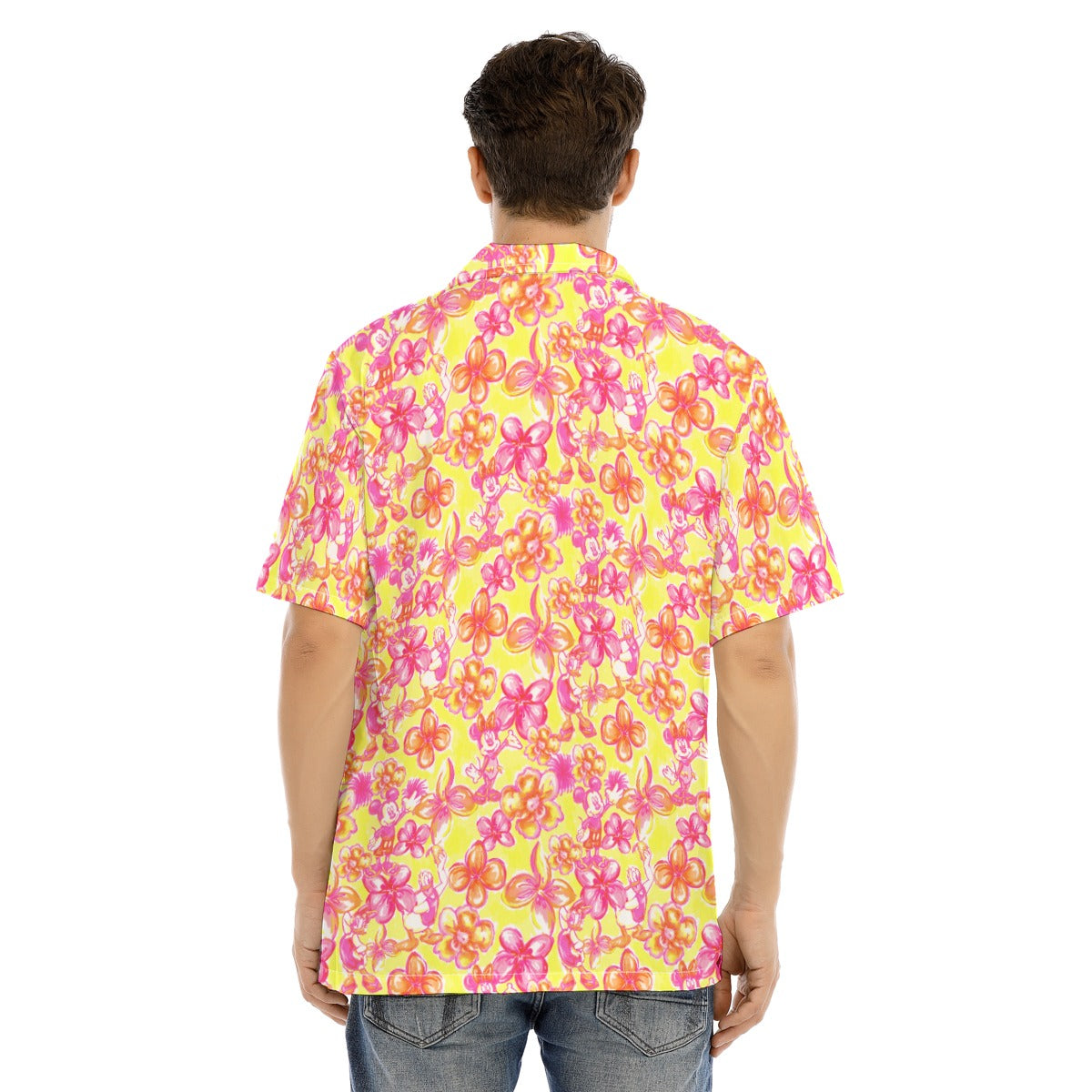Neon Tropical Floral Mickey & Friends - Men's Hawaiian Button Up Shirt