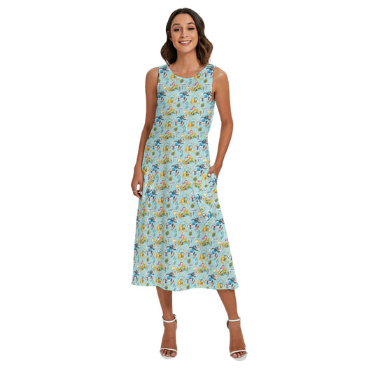 Cheerful Race Day Dashers - Women’s Diagonal Pocket Midi Dress