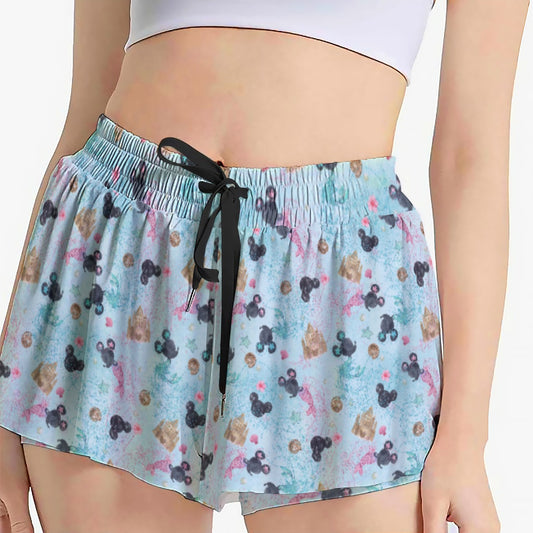 Watercolor Mermaid Mouse Ears - Women's Flowy Pocket Shorts