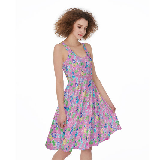 Princess Palm Party - Pocket Midi Skater Dress