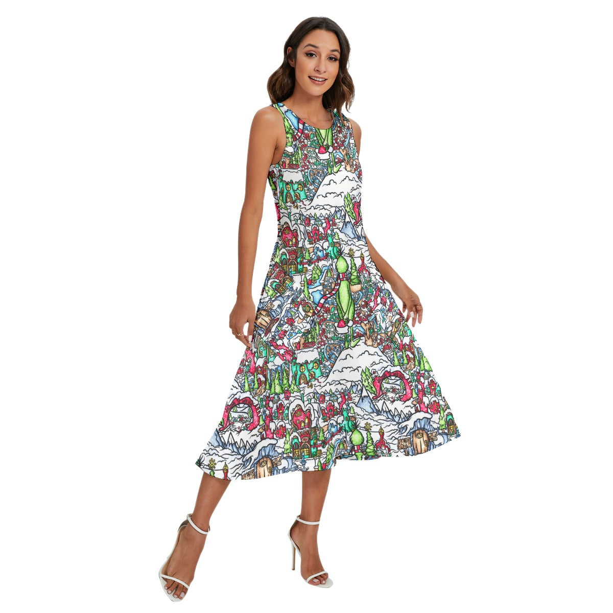 Whimsical Village Winter Wonderland - Women’s Diagonal Pocket Midi Dress