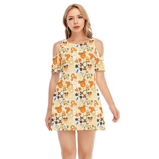 Halloween Snack Treats - Women's Cold Shoulder Cotton Dress