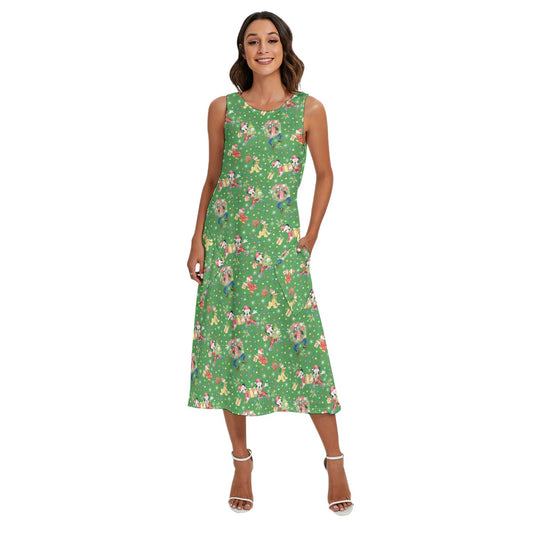 Mouse & Friends Christmas Cheertmas - Women’s Diagonal Pocket Midi Dress
