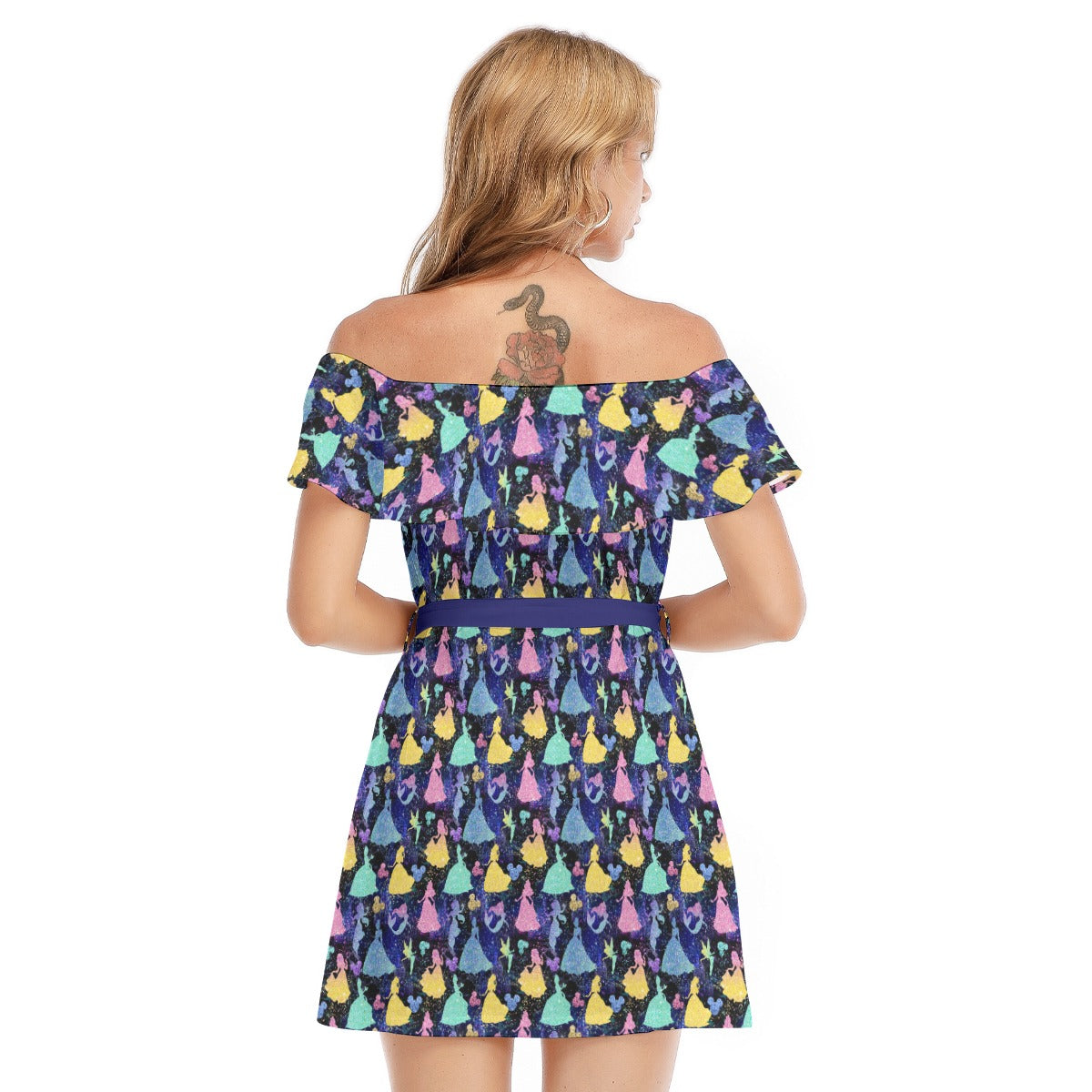 Princess Glitter Silhouettes - Women's Off-shoulder Ruffle Dress