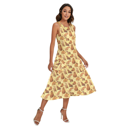 Capybara Love - Women’s Diagonal Pocket Midi Dress