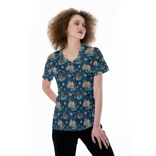 Whimsical Sea King and Crab - Women's Short Sleeve V-Neck T-Shirt