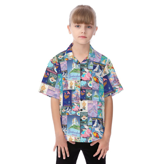 Fantasyland Vintage Attraction Posters - Kid's Hawaiian Button Up Shirt