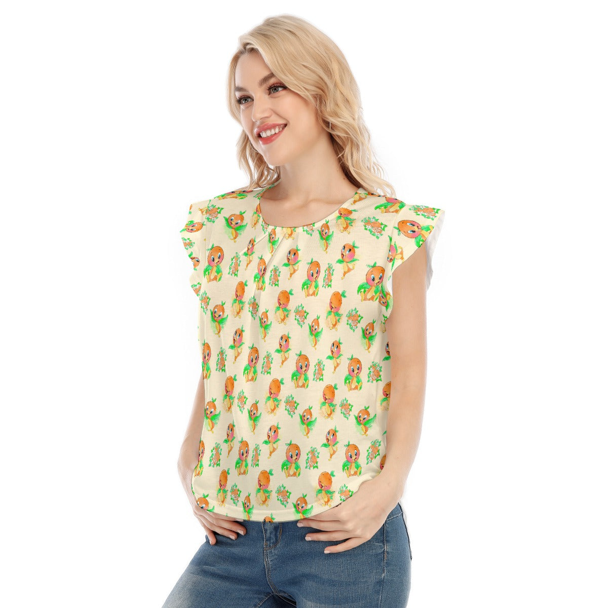 Citrus Charm Bird - Women’s Flutter Sleeve Top