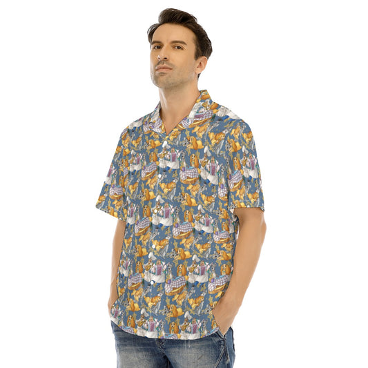 Puppy Love Sketchched - Men's Hawaiian Button Up Shirt