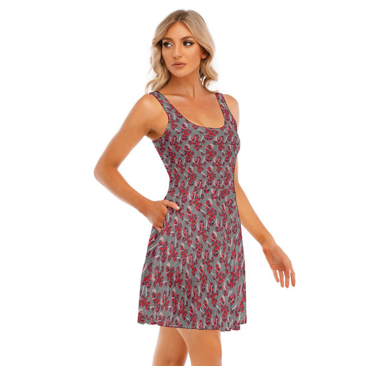 Superhero Stitch - Red Masked Hero - Women's Sleeveless Pocket Skater Dress