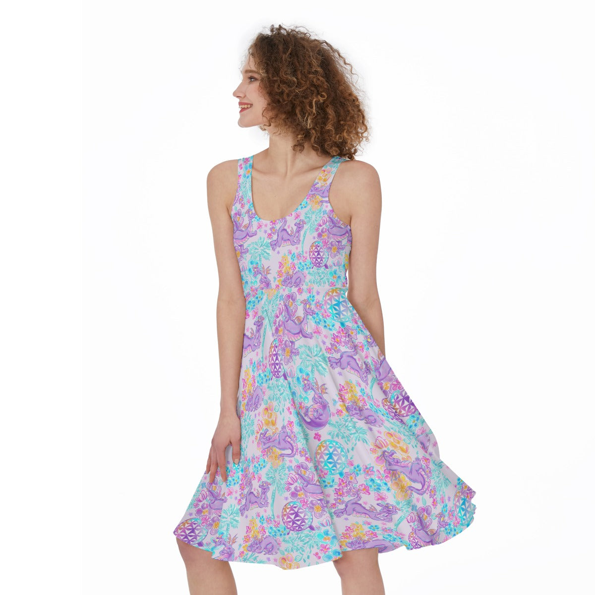 Purple Dragon Flower Power - Pocket Midi Skater Dress