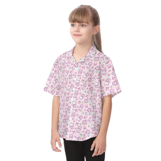 Rainbow Bow Kitty - Kid's Hawaiian Button Up Shirt