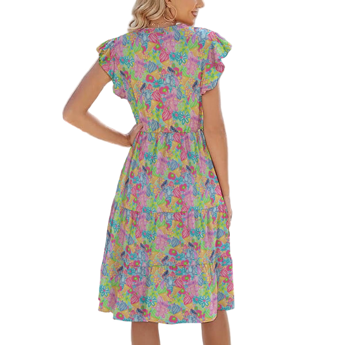 Neon Floral Summer Vibes - Women's Tiered Pocket Midi Dress