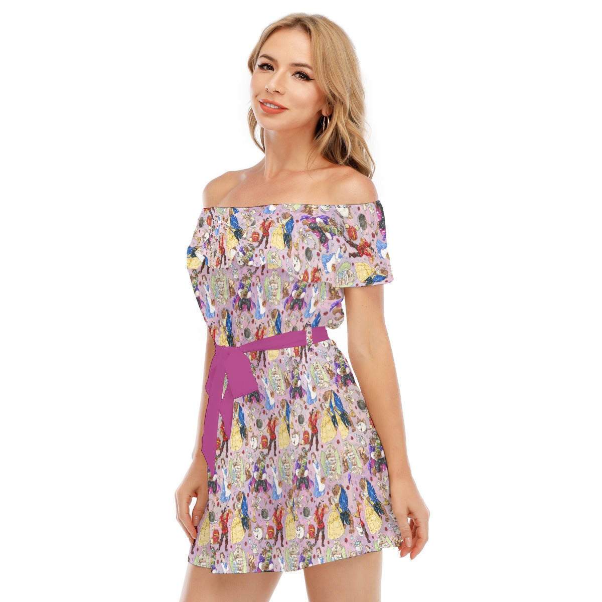 Enchanted Tale Sketch - Women's Off-shoulder Ruffle Dress