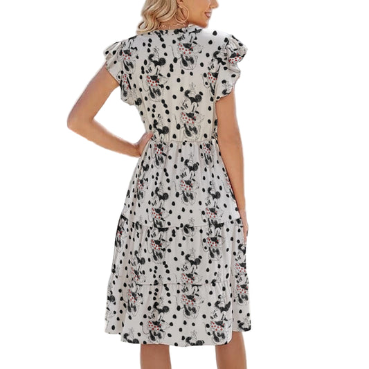 Sketch of Polka Dot Mouse - Women's Tiered Pocket Midi Dress
