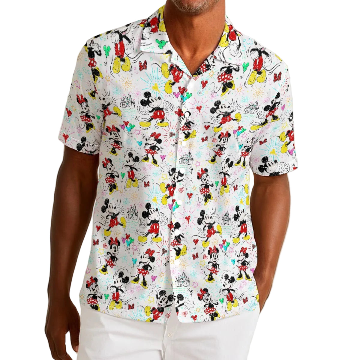 Doodle Mouse Magic - Men’s Cotton-Rich Button Up Shirt