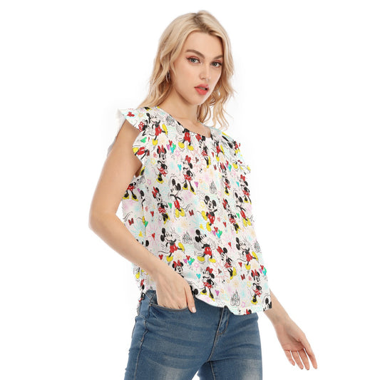 Doodle Mouse Magic - Women’s Flutter Sleeve Top