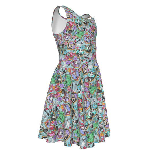 Tattoo Hearts Spooky Crew - Kid's Sleeveless Skater Dress