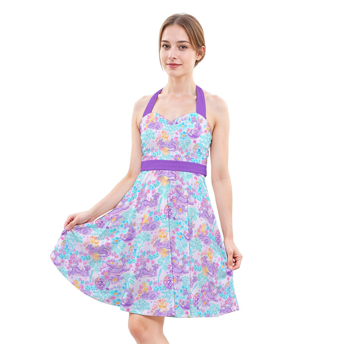 Purple Dragon Flower Power - Women's Halter Vintage Pocket Dress