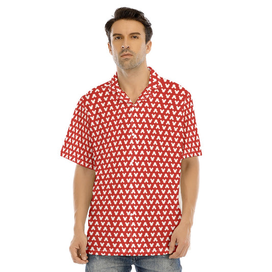 Playful Polka Dot Ears Red - Men's Hawaiian Button Up Shirt